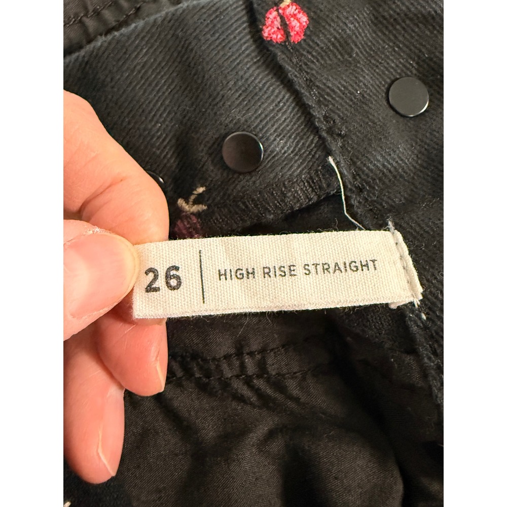 PacSun High Rise Straight Jeans Womens 26 Black Rose Floral Embroidered Denim - Picture 4 of 9